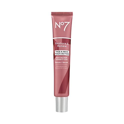 No7 Restore & Renew Face & Neck Multi Action Serum - Collagen Peptide Anti Aging Facial Serum - Hyaluronic Acid Hydrating Serum + Pro Retinol Skin & Neck Firming Hibiscus Peptides (50ml)