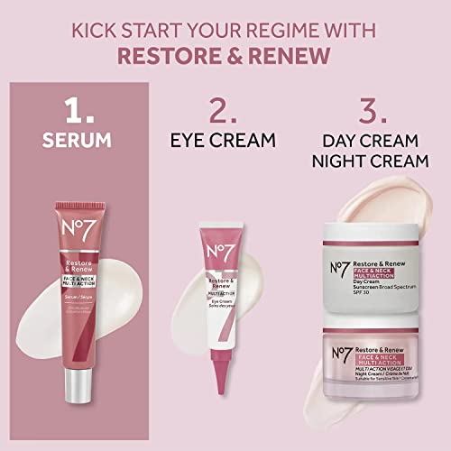 No7 Restore & Renew Face & Neck Multi Action Serum - Collagen Peptide Anti Aging Facial Serum - Hyaluronic Acid Hydrating Serum + Pro Retinol Skin & Neck Firming Hibiscus Peptides (50ml)