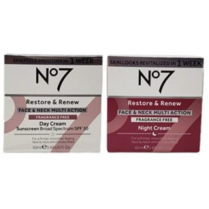 no. 7 no restore and renew face neck multi action fragrance free cream – day night bundle 1.69 fl oz each by spf 30 in 2 pack (1.69 ounce) jt56191