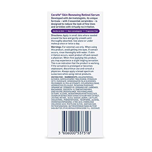 CeraVe Anti Aging Retinol Serum | Cream Serum for Smoothing Fine Lines and Skin Brightening | With Retinol, Hyaluronic Acid, Niacinamide, and Ceramides | 1 Ounce