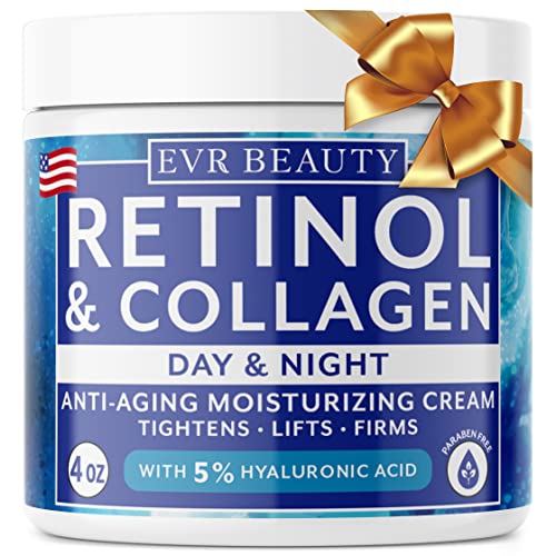 EVR Beauty Powerful Retinol and Collagen Anti Aging Face Cream for Mature Skin - Natural Deep Wrinkle Cream with Hyaluronic Acid for Women and Men of all Skin Types - Use Day and Night - 4 ounce