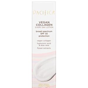 Pacifica Beauty Vegan Collagen SPF 30 Broad Spectrum Sunscreen Every Day Face Lotion, UVA/UVB Protection for All Skin Types, Lightweight Formula, Moisturizing+Hydrating, Cruelty Free, White, 1.7 Fl Oz