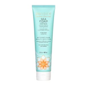 pacifica beauty sea foam face cleanser, daily gentle foaming face wash, with coconut water + sea algae complex, removes makeup, for combination and oily skin, vegan and cruelty free, clean skin care