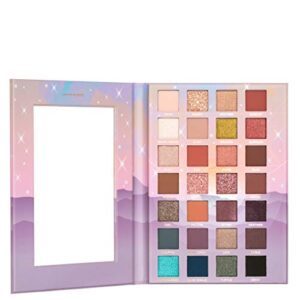 pacifica beauty, animal magic eye shadow palette, 28 eyeshadow shades, mineral eyeshadow, matte, shimmer and glitter mica shades, vitamin e, made from 100% recyclable paper, vegan and cruelty free