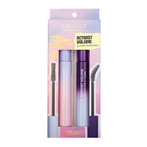 Pacifica Beauty, Vegan Collagen Fluffy Lash Mascara & Activist Volume & Curl Mascara Set, Black Mascara for Lengthening + Volumizing, Glass, Value Pack, Talc Free, Silicone-Free, Cruelty Free, 2 Pack