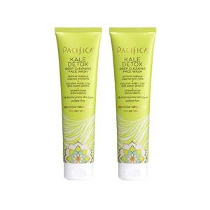 pacifica beauty kale detox deep cleaning daily face wash + cleanser, coconut water + aloe vera, for oily and blemish prone skin, 2 pack, sulfate and paraben free, vegan and cruelty free