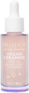 pacifica beauty, vegan ceramide facial oil, hydrates + soothes, fast-absorbing, for dry skin, dermatologist tested, safe for sensitive skin, fragrance free, 100% vegan + cruelty free