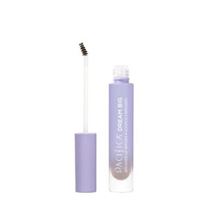 pacifica beauty | dream big brushed up brows | non-crunchy tinted brow gel | pigmented fluffy full brow | plant fibers for fullness | easy-to-use micro spoolie | mess free | vegan + cruelty free