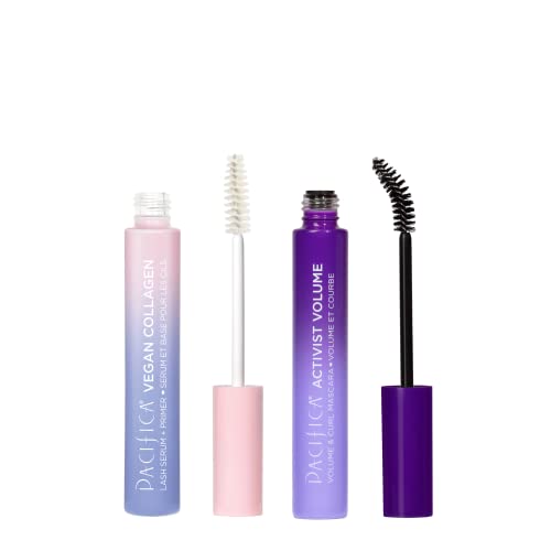 Pacifica Beauty, Activist Volume & Curl Black Mascara, Vegan Collagen Lash Serum & Clear Mascara Primer, Lengthening + Volumizing, Clean Makeup, Glass, Value Pack, Silicone Free, Vegan & Cruelty Free