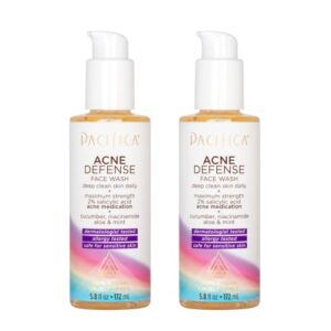 pacifica beauty acne defense face cleanser | 2 pack | salicylic acid, cucumber, & aloe daily facial wash | for oily and acne prone skin | 100% vegan & cruelty-free | sulfate + paraben free