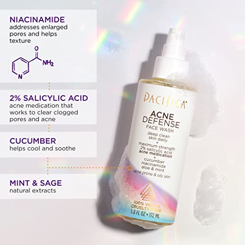 Pacifica Beauty Acne Defense Face Cleanser | 2 Pack | Salicylic Acid, Cucumber, & Aloe Daily Facial Wash | For Oily and Acne Prone Skin | 100% Vegan & Cruelty-Free | Sulfate + Paraben Free