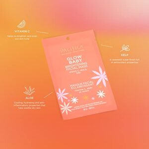 Pacifica Beauty, Glow Baby Brightening Face Mask, Sheet Mask, Skincare, Vitamin C, Aloe, Kelp, Brightening, Glowing Skin, Dullness, Fine Lines, Dark Spots, Dry Skin, Vegan & Cruelty Free