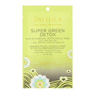 pacifica beauty super green tea detox kale & charcoal facial sheet mask for all skin types, vegan & cruelty free, 0.67 fl oz