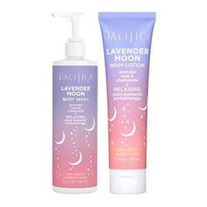 pacifica beauty lavender moon body wash + moisturizing lotion, antioxidants + hyaluronic acid for soft, smooth & hydrated skin, relaxing aromatherapy, 100% vegan & cruelty free, 2 count