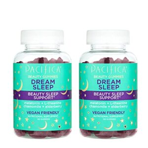 Pacifica Beauty Dream Sleep Gummies Supplement, Wheat, Soy + Gluten Free, Melatonin, L-theanine, Chamomile + Elderberry, Vegan and Cruelty Free, Purple, 60 Count, Pack of 2