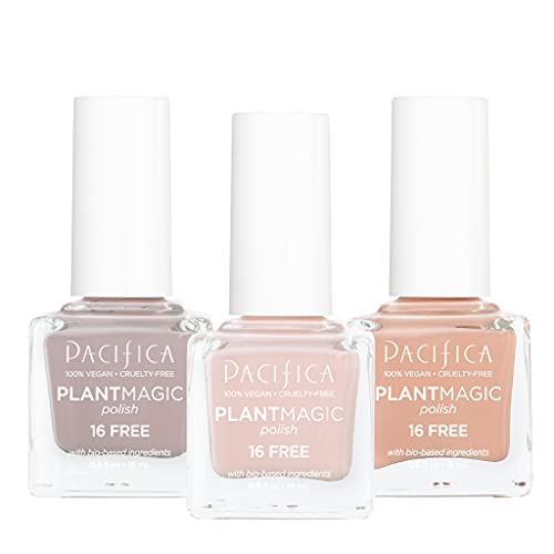 Pacifica Beauty | Plant Magic Neutral Nail Polish Set | Long Lasting Formula | Wearable Nude Shades | 16-Free Non-Toxic Formula | Vegan Nail Polish Brush | Clean Nail Polish | Vegan and Cruelty Free