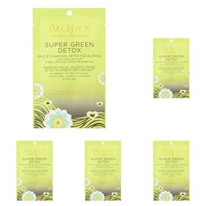 pacifica beauty super green tea detox kale & charcoal facial sheet mask for all skin types, vegan & cruelty free, 0.67 fl oz (pack of 5)