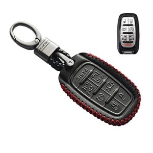 mechcos compatible with fit for 2017 2018 2019 chrysler pacifica 7 buttons m3n-97395900 leather case key fob cover keyless remote start control holder protector