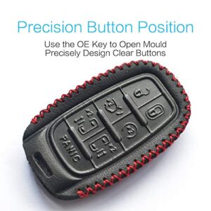 MECHCOS Compatible with fit for 2017 2018 2019 Chrysler Pacifica 7 Buttons M3N-97395900 Leather Case Key Fob Cover Keyless Remote Start Control Holder Protector
