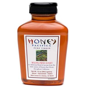 honey pacifica wildflower honey, 12 oz. squeeze jar, unfiltered, unprocessed honey direct form a california beekeeper