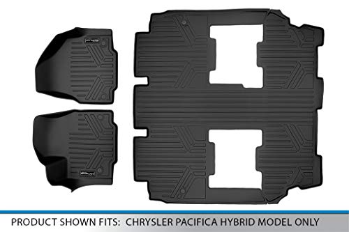 SMARTLINER Custom Fit Floor Mats 3 Row Liner Set Black for 2017-2021 Chrysler Pacifica Hybrid Model Only.