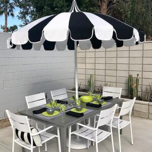 California Umbrella 8.5' Rd. Pagoda Market Umbrella, Silver Pole, 100% Acrylic Black and White Pacifica Fabric