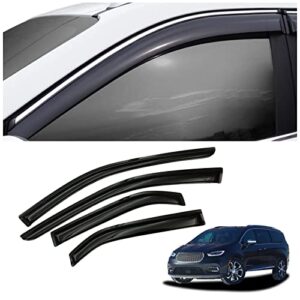 saoknce 4 pieces tape-on extra durable rain guards fit for 2017-2022 chrysler pacifica,window deflectors,window visors (smoke black) 94207