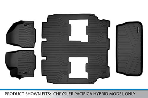 SMARTLINER Floor Mats 3 Rows and Cargo Liner Behind 3rd Row Set Black for 2017-2021 Chrysler Pacifica Hybrid Model Only