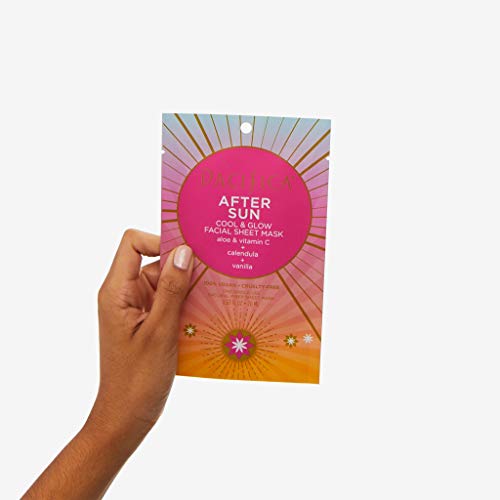 Pacifica Beauty, After Sun Cool & Glow Facial Sheet Mask, Aloe Vera, Calendula, Vitamin C, Vanilla, Cooling Mask, Suncare + Skincare, Sun Burn Relief, Vegan