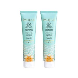 pacifica beauty complete face wash, gentle daily facial cleanser for all skin types, removes makeup, oil & dirt, sea foam, 5 oz, 2 pack