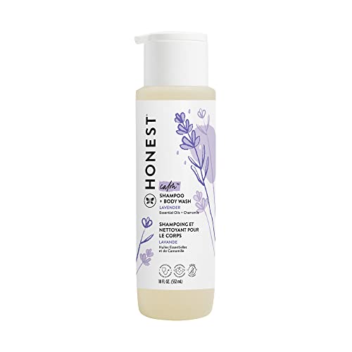 The Honest Company 2-in-1 Cleansing Shampoo + Body Wash | Gentle for Baby | Naturally Derived, Tear-free, Hypoallergenic | Lavender Calm, 18 fl oz