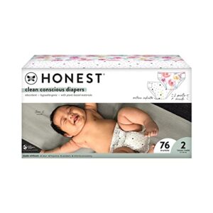 the honest company clean conscious diapers | plant-based, sustainable | young at heart + rose blossom | club box, size 2 (12-18 lbs), 76 count