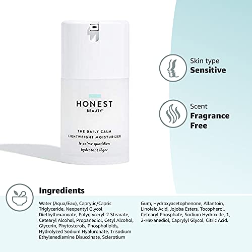 Honest Beauty The Daily Calm Lightweight Moisturizer with Hyaluronic Acid | For Sensitive Skin | Dermatologist Tested & Hypoallergenic | Vegan + Cruelty free | 1.7 Fl Oz