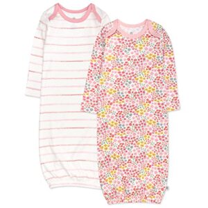 honestbaby unisex baby 2-pack organic cotton sleeper nightgown, meadow floral pink blush, 0-6 months us