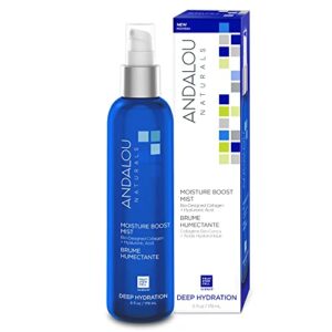 andalou naturals face mist, moisture boost facial spray with hyaluronic acid & collagen, hydrating & moisturizing skin care for dry and dehydrated skin, 6 fl oz