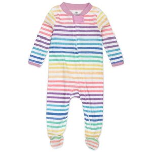 honestbaby unisex baby organic cotton footed & play pajamas and toddler sleepers, rainbow stripe, newborn us