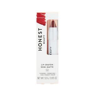 Honest Beauty Lip Crayon-Demi-Matte, Strawberry with Jojoba Oil & Shea Butter | Lightweight, High-Impact Color | EWG Certified + Dermatologist tested + Hypoallergenic & Cruelty free | 0.105 oz.