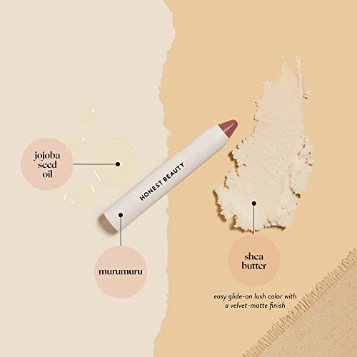 Honest Beauty Lip Crayon-Demi-Matte, Strawberry with Jojoba Oil & Shea Butter | Lightweight, High-Impact Color | EWG Certified + Dermatologist tested + Hypoallergenic & Cruelty free | 0.105 oz.