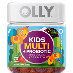 OLLY Kids Multivitamin + Probiotic Gummy, Digestive and Immune Support, Vitamins A, D, C, E, B, Zinc, Chewable Supplement, Berry, 35 Day Supply - 70 Count