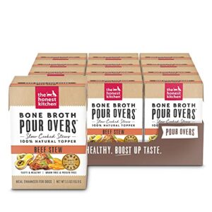 The Honest Kitchen Bone Broth POUR OVERS Wet Toppers for Dogs (Pack of 12), 5.5 oz - Beef Stew
