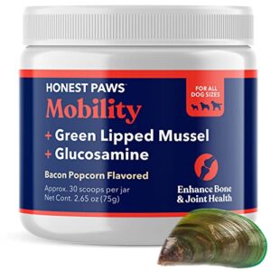 honest paws mobility hip and joint supplement for dogs – enhance bone health lubricate joints – green lipped mussel, glucosamine, fish oil, chondroitin sulfate, msm, vitamin c with natural flavors