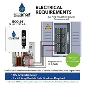 Ecosmart ECO 24 24 KW at 240-Volt Electric Tankless Water Heater with Patented Self Modulating Technology, 17 x 17 x 3.5