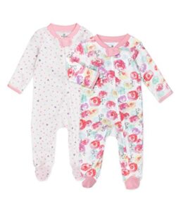 honestbaby unisex baby 2-pack organic cotton footed pajama & play and toddler sleepers, rose blossom/love dot, 0-3 months us