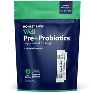 honest paws probiotics for dogs made in usa – dog probiotic powder with prebiotic for healthy gut, digestive and immune support – digestive enzymes with chicken flavor (30 sticks)