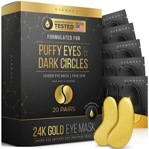 dermora 24k gold eye mask puffy eyes and dark circles treatments look less tired and refresh your skin, 20 pairs