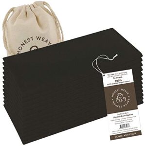 honest weave gots certified organic cotton washable cloth napkins sets for everyday dining, dinner parties, weddings | oversized 20×20 inches, fully hemmed, in designer colors, 12-pack, black