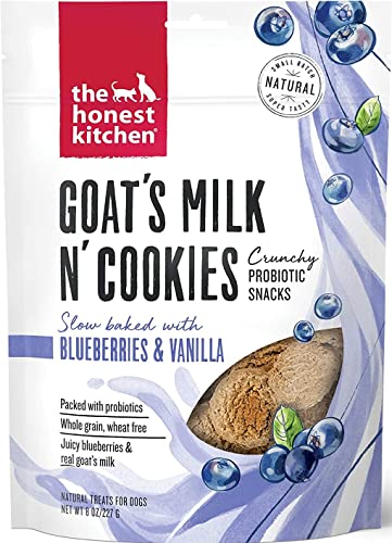 Aurora Pet Variety Pack (3) The Honest Kitchen Goat's Milk N' Cookies Slow Baked Dog Treats (1) Blueberries & Vanilla (1) Peanut Butter & Honey (1) Pumpkin Flavor (8-oz Each) with AuroraPet Wipes