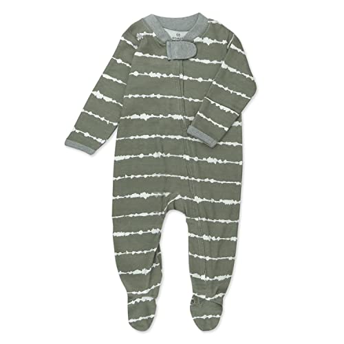 HonestBaby Baby Organic Cotton Footed Sleep & Play Pajamas, Shibori Stripe Gray, Newborn