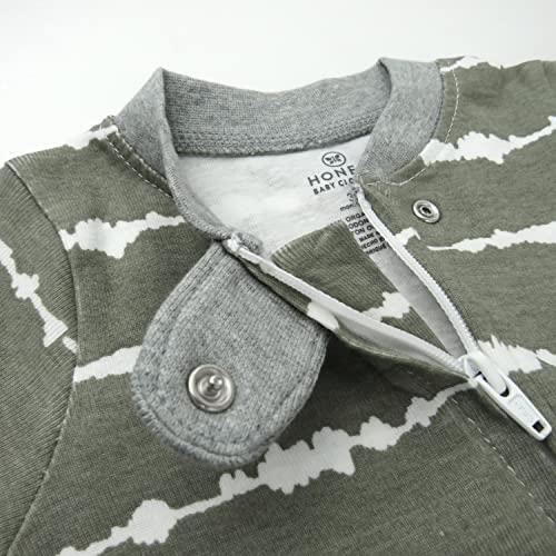 HonestBaby Baby Organic Cotton Footed Sleep & Play Pajamas, Shibori Stripe Gray, Newborn