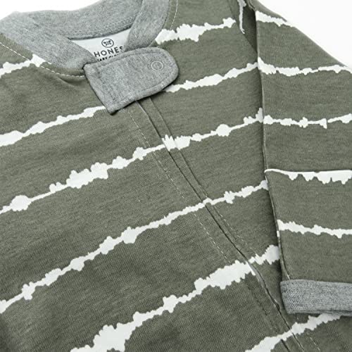 HonestBaby Baby Organic Cotton Footed Sleep & Play Pajamas, Shibori Stripe Gray, Newborn